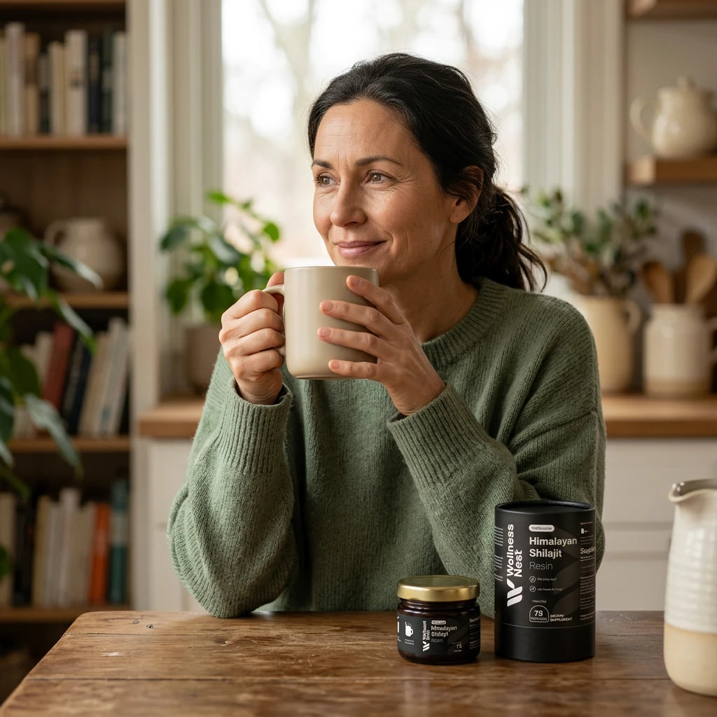 Vrouw drinkt thee met shilajit